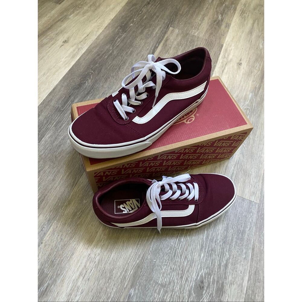 Vans Women's Sneakers 9.5 W Ward Canvas Lace Up Low Top Skateboarding Burgundy - Picture 2 of 9